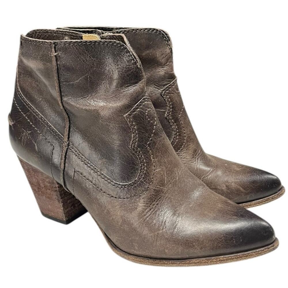 Womens Frye Renee Seam 3470649-BRN Leather Western Ankle Boot 7.5M Brown Cowgirl - Picture 3 of 6